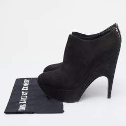 Pre Owned Yves Saint Laurent Black Textured Nubuck Leather Platform Booties Size 40