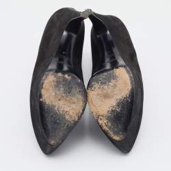 Pre Owned Yves Saint Laurent Black Textured Nubuck Leather Platform Booties Size 40