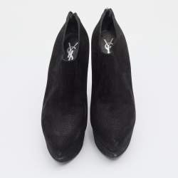 Pre Owned Yves Saint Laurent Black Textured Nubuck Leather Platform Booties Size 40