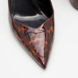 Pre Owned Saint Laurent Brown Leopard Patent Leather Slingback Sandals Size 38