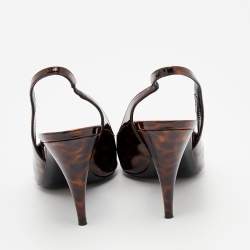 Pre Owned Saint Laurent Brown Leopard Patent Leather Slingback Sandals Size 38
