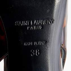 Pre Owned Saint Laurent Brown Leopard Patent Leather Slingback Sandals Size 38