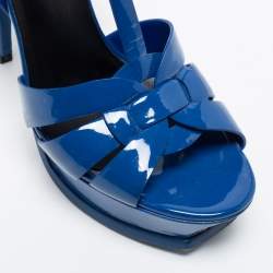 Pre Owned صندل إيف سان لوران باريس تريبوت جلد أزرق لامع مقاس 39.5