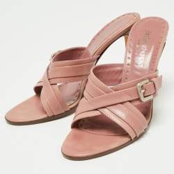 مملوكة مسبقًا Yves Saint Laurent Pink Leather Cross Strap Buckle Sandals Size 39