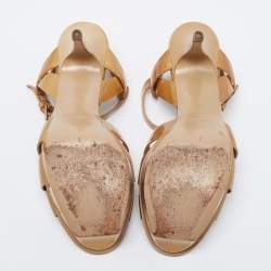 Pre Owned صندل إيف سان لوران تربيوت جلد ذهبي لامع نعل سميك مقاس 39.5