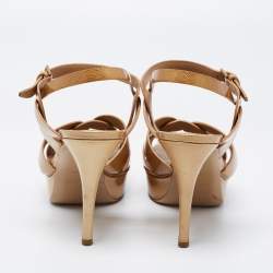 Pre Owned صندل إيف سان لوران تربيوت جلد ذهبي لامع نعل سميك مقاس 39.5