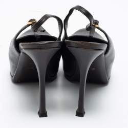 Pre Owned Yves Saint Laurent Black Leather Platform Slingback Sandals Size 39