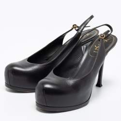 Pre Owned Yves Saint Laurent Black Leather Platform Slingback Sandals Size 39
