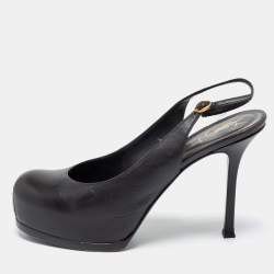 Pre Owned Yves Saint Laurent Black Leather Platform Slingback Sandals Size 39