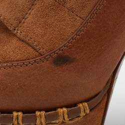 مملوكة مسبقًا Yves Saint Laurent Brown Suede and Leather Platform Ankle Length Boots Size 38