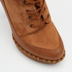 مملوكة مسبقًا Yves Saint Laurent Brown Suede and Leather Platform Ankle Length Boots Size 38