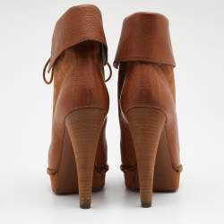 مملوكة مسبقًا Yves Saint Laurent Brown Suede and Leather Platform Ankle Length Boots Size 38