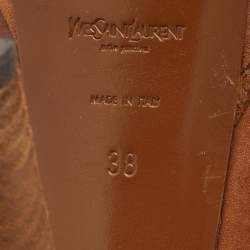 مملوكة مسبقًا Yves Saint Laurent Brown Suede and Leather Platform Ankle Length Boots Size 38