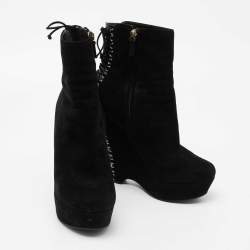 Pre Owned Yves Saint Laurent Black Suede Lace Up Madge Ankle Length Wedge Boots Size 41.5