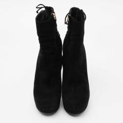 Pre Owned Yves Saint Laurent Black Suede Lace Up Madge Ankle Length Wedge Boots Size 41.5