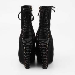 Pre Owned Yves Saint Laurent Black Suede Lace Up Madge Ankle Length Wedge Boots Size 41.5