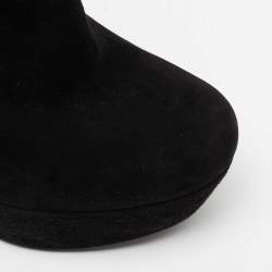 Pre Owned Yves Saint Laurent Black Suede Lace Up Madge Ankle Length Wedge Boots Size 41.5