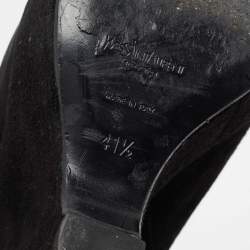Pre Owned Yves Saint Laurent Black Suede Lace Up Madge Ankle Length Wedge Boots Size 41.5
