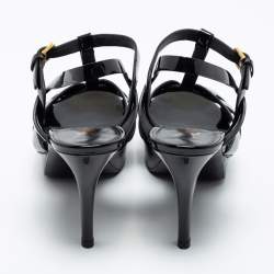 Pre Owned Yves Saint Laurent Black Patent Leather Tribute Platform Sandals Size 37