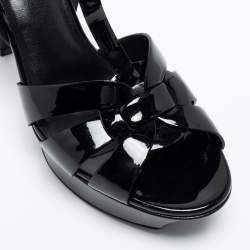 Pre Owned Yves Saint Laurent Black Patent Leather Tribute Platform Sandals Size 37