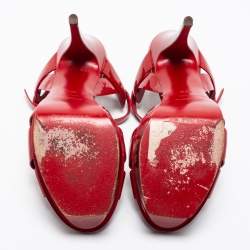Saint Laurent Red Patent Leather Tribute Platform Ankle Strap Sandals Size 39.5