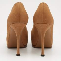 Pre Owned Yves Saint Laurent Beige Lizard Embossed Leather Tribtoo Platform Pumps Size 37