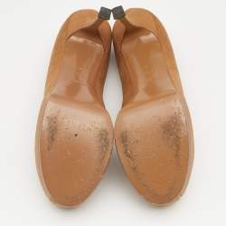 Pre Owned Yves Saint Laurent Beige Lizard Embossed Leather Tribtoo Platform Pumps Size 37