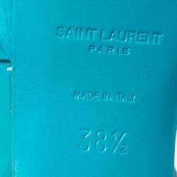 Pre Owned صندل إيف سان لوران تريبوت جلد لامع أزرق نعل سميك مقاس 38.5