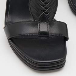 Pre Owned Yves Saint Laurent Black Leather T-Strap Platform Sandals Size 38