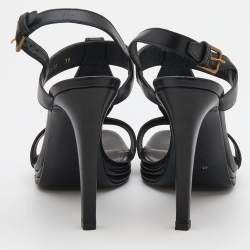 Pre Owned Yves Saint Laurent Black Leather T-Strap Platform Sandals Size 38