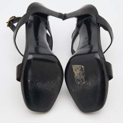 Pre Owned Yves Saint Laurent Black Leather T-Strap Platform Sandals Size 38