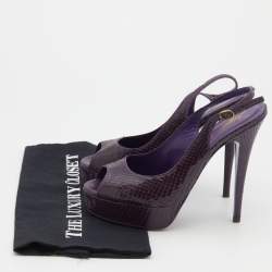 Pre Owned صندل إيف سان لوران جلد ثعبان بنفسجي فتحة كعب نعل سميك مقاس 39