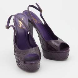 Pre Owned صندل إيف سان لوران جلد ثعبان بنفسجي فتحة كعب نعل سميك مقاس 39