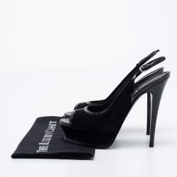 Pre Owned Yves Saint Laurent Black Suede And Patent Leather Tribtoo Slingback Platform Sandals Size 38