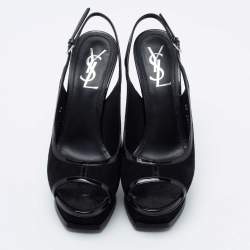 Pre Owned Yves Saint Laurent Black Suede And Patent Leather Tribtoo Slingback Platform Sandals Size 38