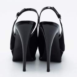 Pre Owned Yves Saint Laurent Black Suede And Patent Leather Tribtoo Slingback Platform Sandals Size 38