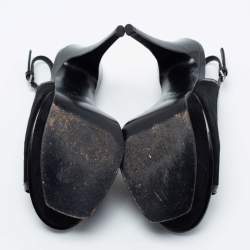 Pre Owned Yves Saint Laurent Black Suede And Patent Leather Tribtoo Slingback Platform Sandals Size 38