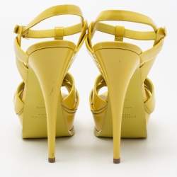 Pre Owned صندل إيف سان لوران تريبوت جلد لامع أصفر نعل سميك مقاس 40