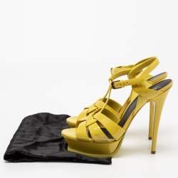 Pre Owned صندل إيف سان لوران تريبوت جلد لامع أصفر نعل سميك مقاس 40