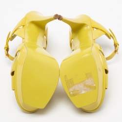 Pre Owned صندل إيف سان لوران تريبوت جلد لامع أصفر نعل سميك مقاس 40