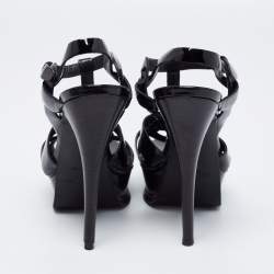 Pre Owned Yves Saint Laurent Black Patent Tribute Sandals Size 35