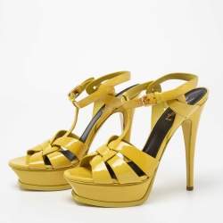 Pre Owned Yves Saint Laurent Yellow Patent Leather Tribute Platform Sandals Size 38