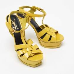 Pre Owned Yves Saint Laurent Yellow Patent Leather Tribute Platform Sandals Size 38