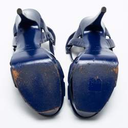 مملوكة مسبقًا صندل إيف سان لوران تريبوت جلد لامع أزرق نعل سميك مقاس 38