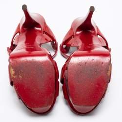 Pre Owned Yves Saint Laurent Red Patent Leather Tribute Sandals Size 38