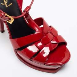 Pre Owned Yves Saint Laurent Red Patent Leather Tribute Sandals Size 38