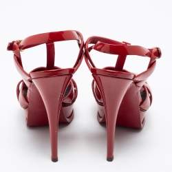 Pre Owned Yves Saint Laurent Red Patent Leather Tribute Sandals Size 38