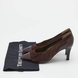 Pre Owned حذاء كعب عالي إيف سان لوران جلد وسويدي بني داكن مقاس 38