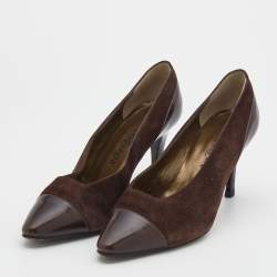 Pre Owned حذاء كعب عالي إيف سان لوران جلد وسويدي بني داكن مقاس 38