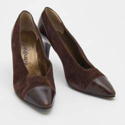 Pre Owned حذاء كعب عالي إيف سان لوران جلد وسويدي بني داكن مقاس 38